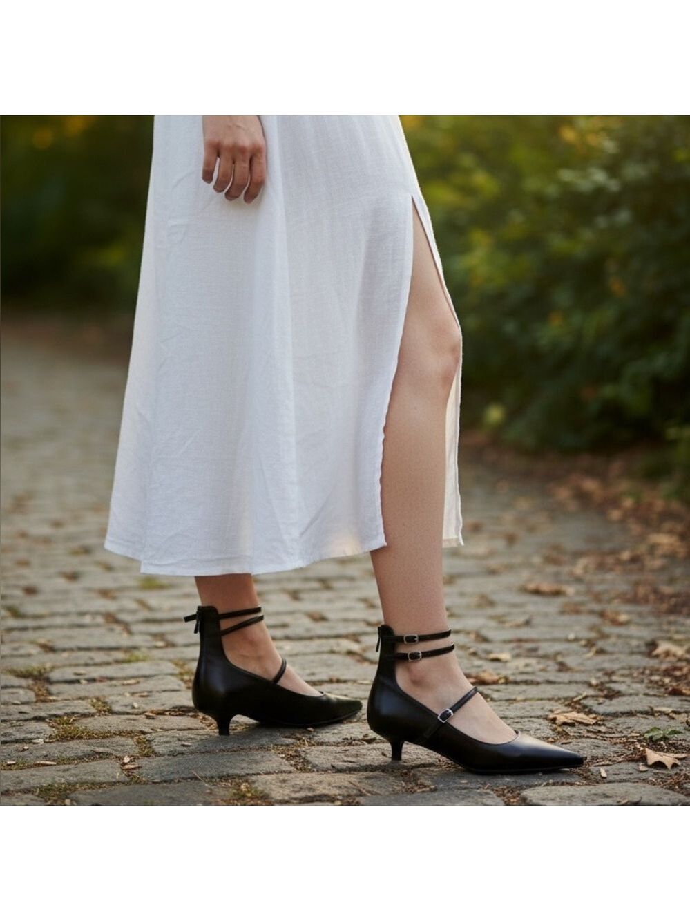 Scoop Black Mary Jane Kitten Heels Pointed Toe Double Strap Chic Size 8.5 NWB
